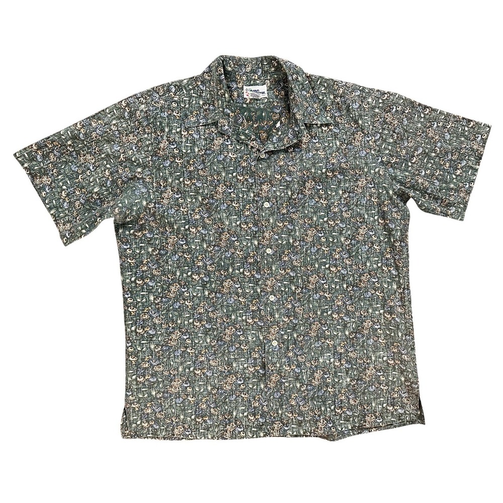 Reyn Spooner Hawaiian Traditionals Button Up Green Short Sleeve‎ Floral Shirt L